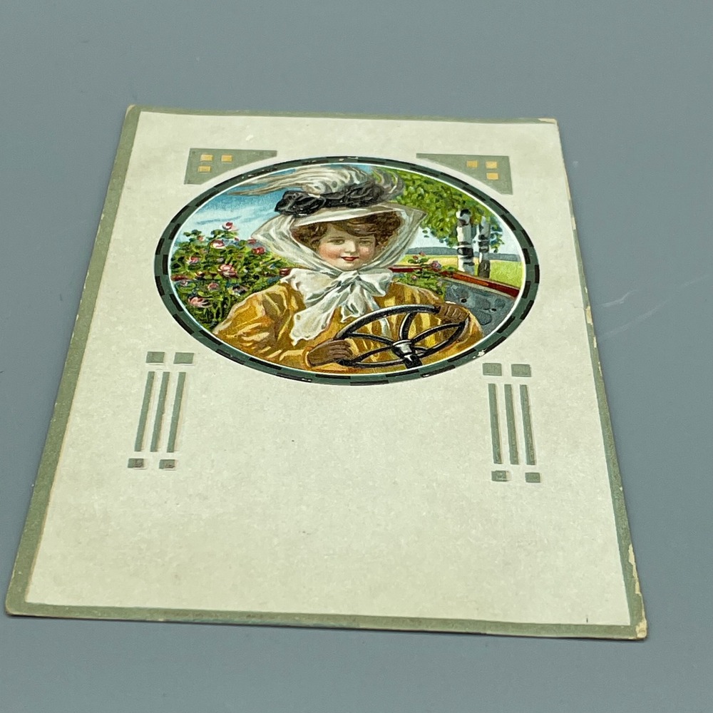 Antique 1910 Postcard Woman Driving Antique Car Embossed Wayland Texas Postmark